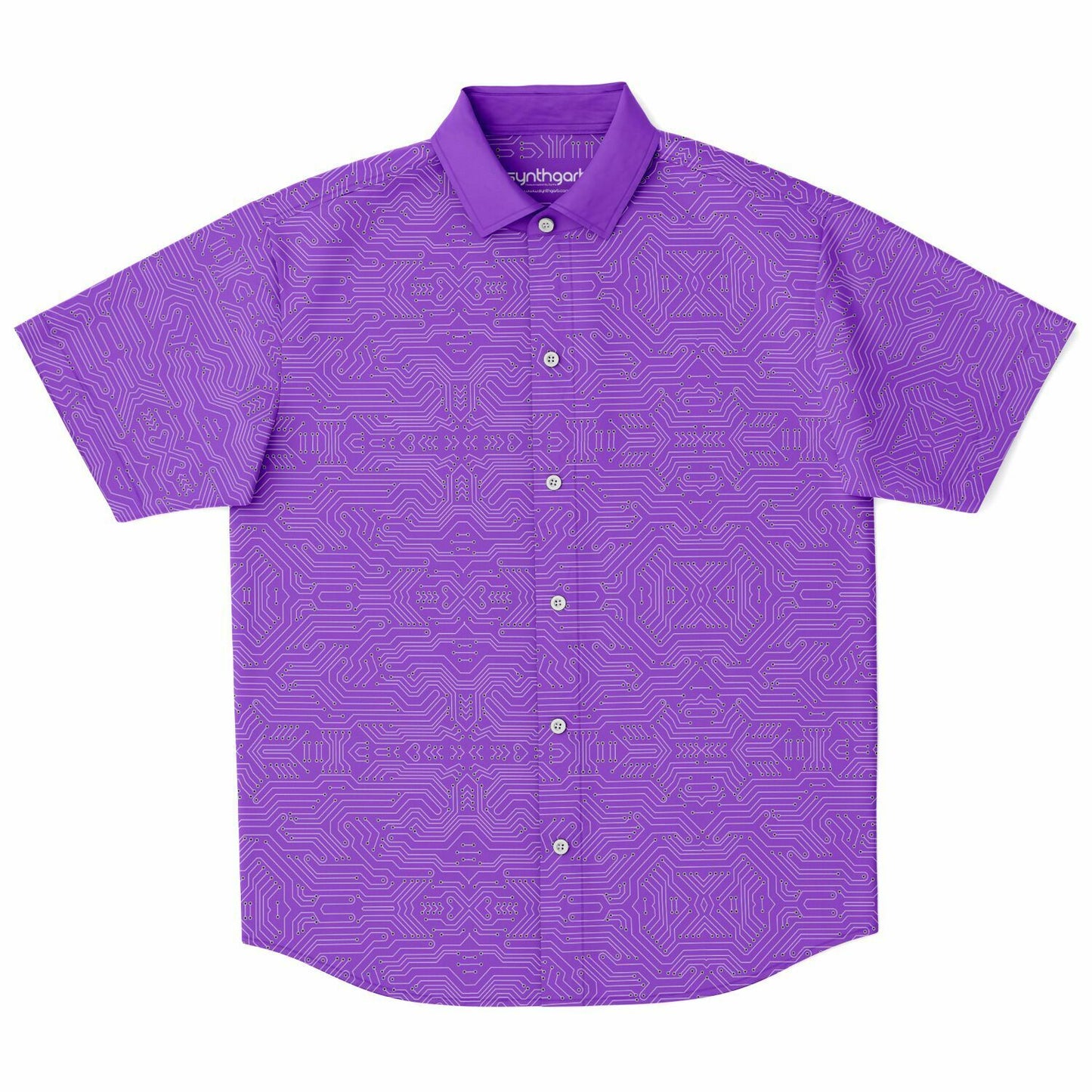 Circuit Board Short Sleeve Button Down Shirt- Purple