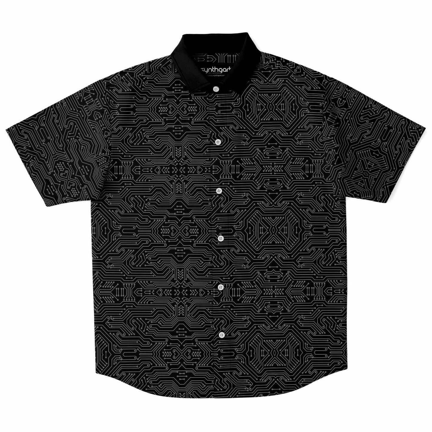 Circuit Board Short Sleeve Button Down Shirt- Black